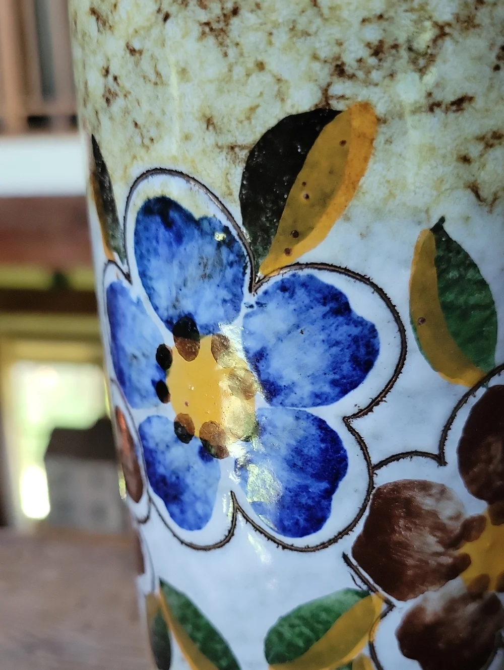 1970's West German Hand-Painted Floral Ceramic Pottery Vase